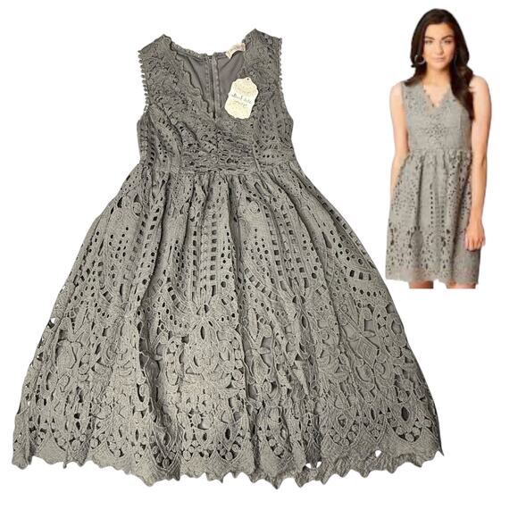 NEW Altar’d State DRESS Womens SM Colleen Military Green / Gray Lace Sleeveless - Picture 1 of 11